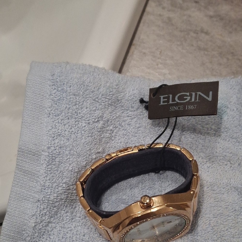 Elgin Gold Watch with Black Strap